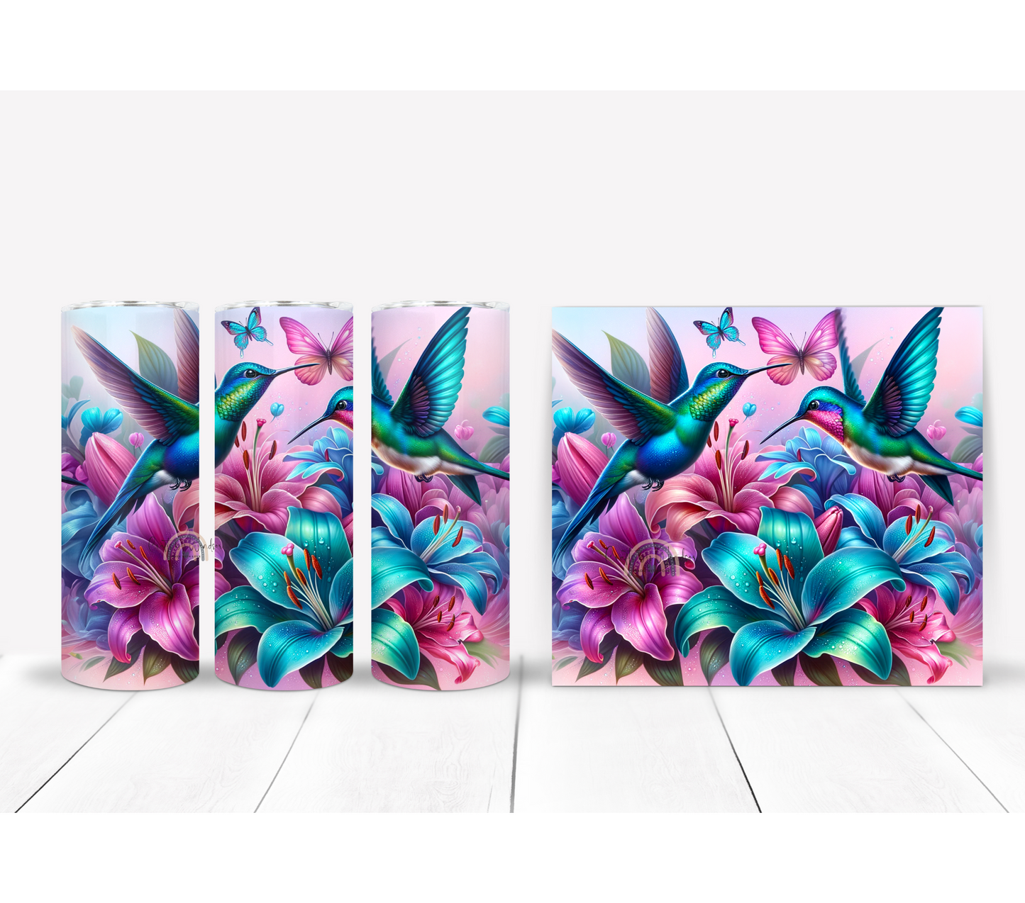 Hummingbird Tumbler with Lilies