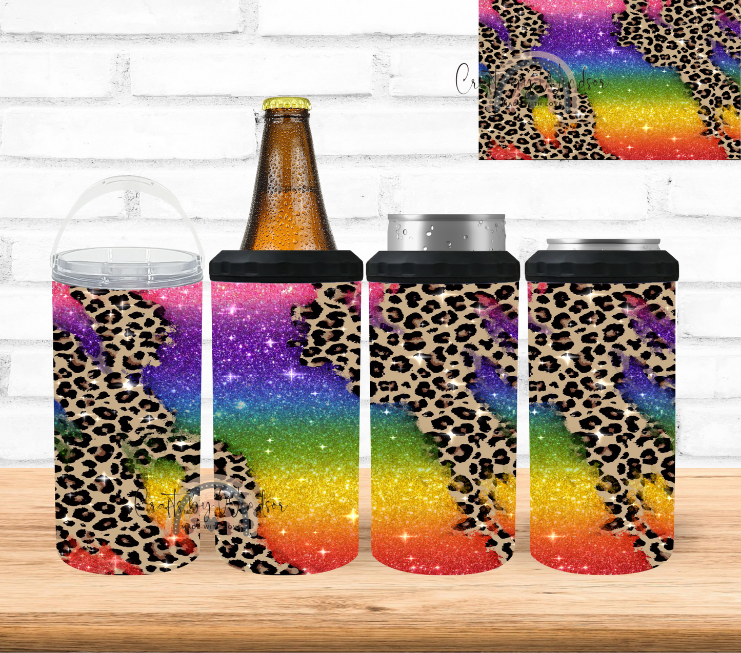 Leopard Rainbow Can Cooler