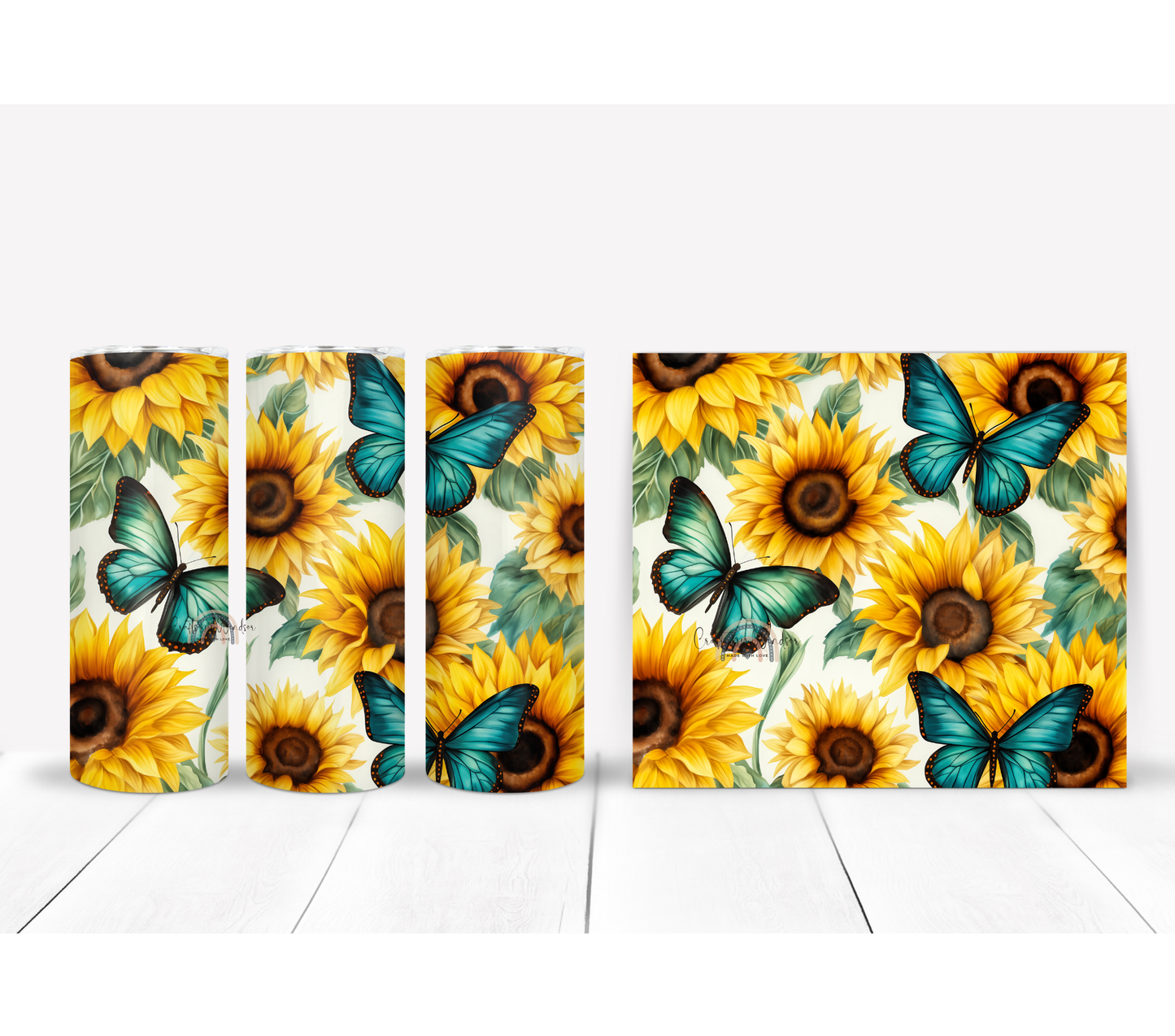 Sunflower and Blue Butterflies Tumbler