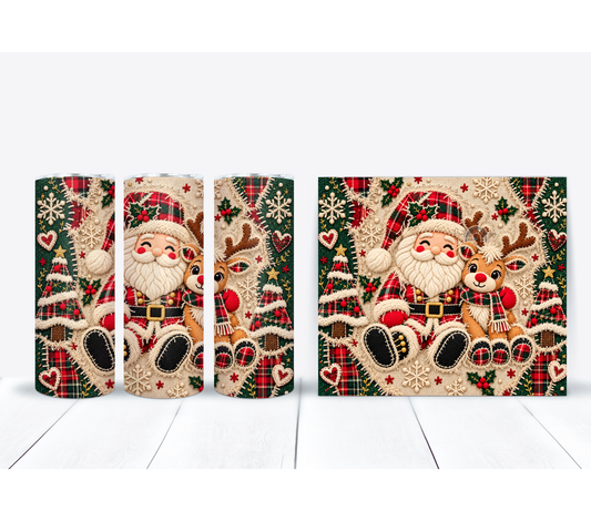Christmas Patchwork Santa & Reindeer 20 oz Duo Lid Tumbler