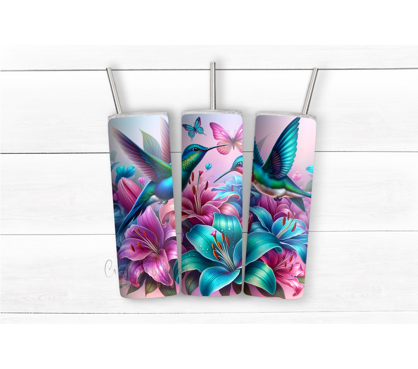 Hummingbird Tumbler with Lilies