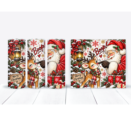 Christmas Reindeer Boop 20 oz Duo Lid Tumbler | Cute Santa Holiday Stainless Steel Cup