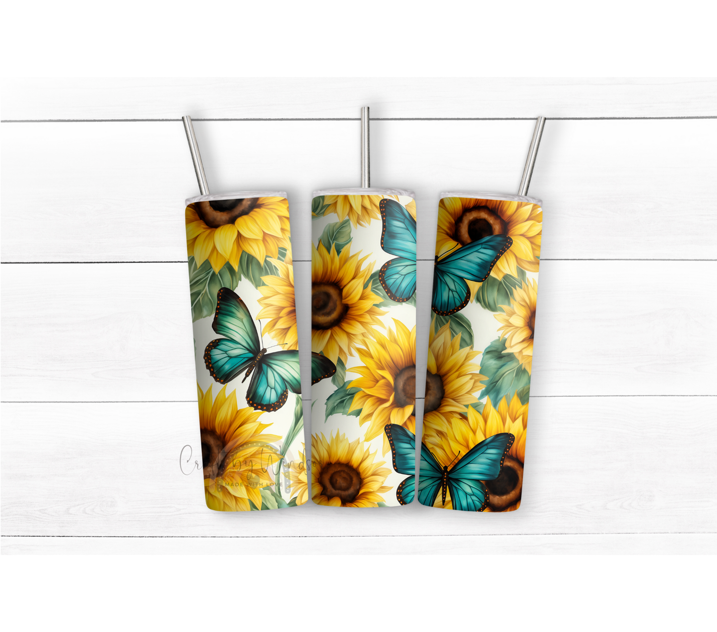 Sunflower and Blue Butterflies Tumbler