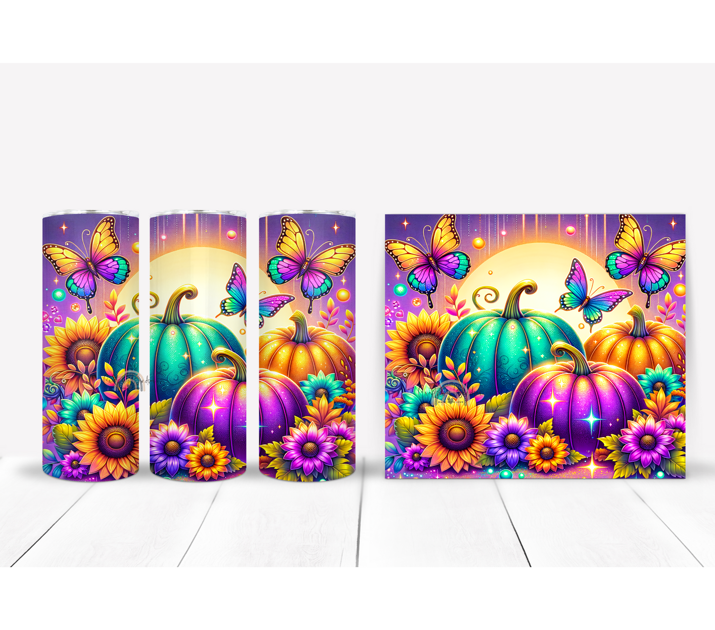 Colorful Bright Sunflowers and Pumpkin Tumbler