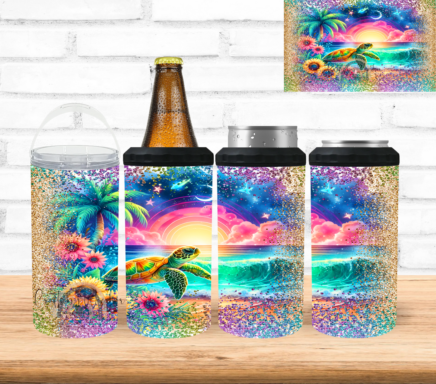 Rainbow Sea Turtle 4 in 1 Can Cooler