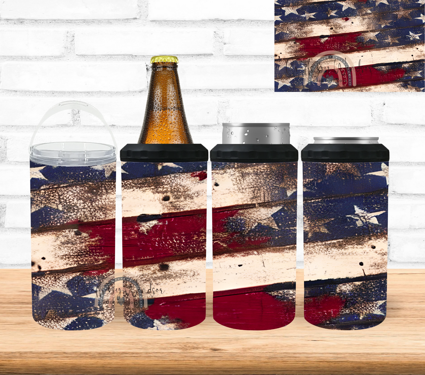 Distressed American Flag Can Cooler