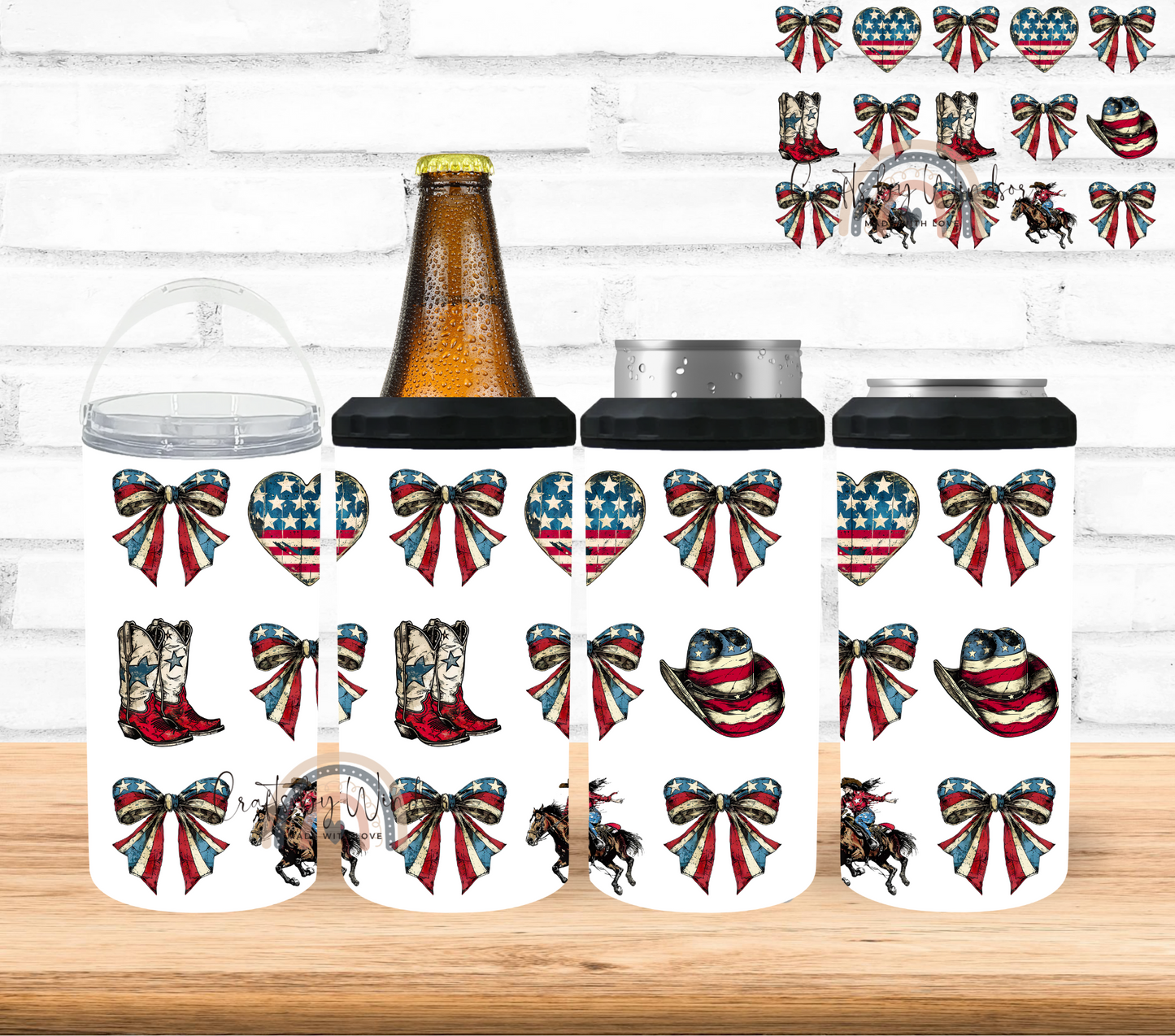 4th of July Coquette Bows 4 in 1 Can Cooler