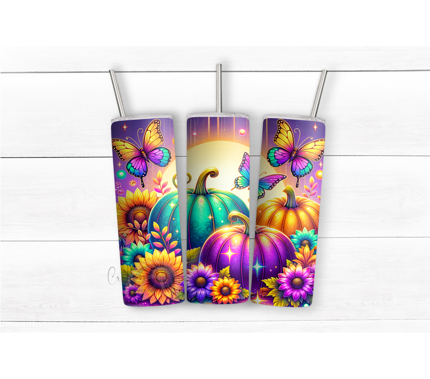 Colorful Bright Sunflowers and Pumpkin Tumbler