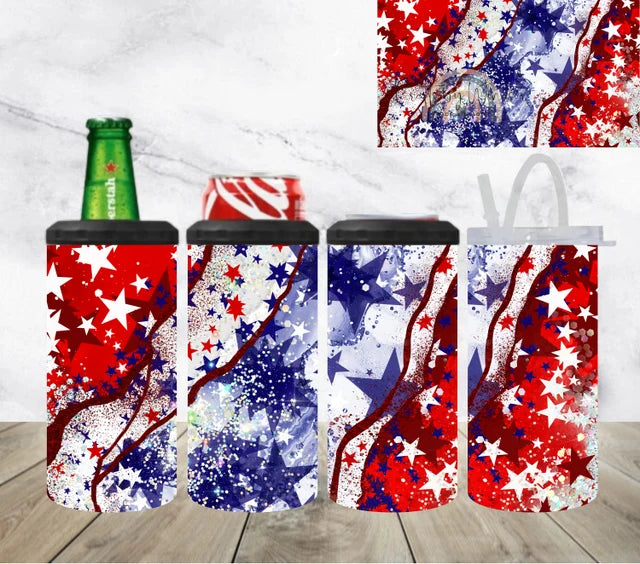 Red White and Blue Stars 4 in 1 Can Cooler