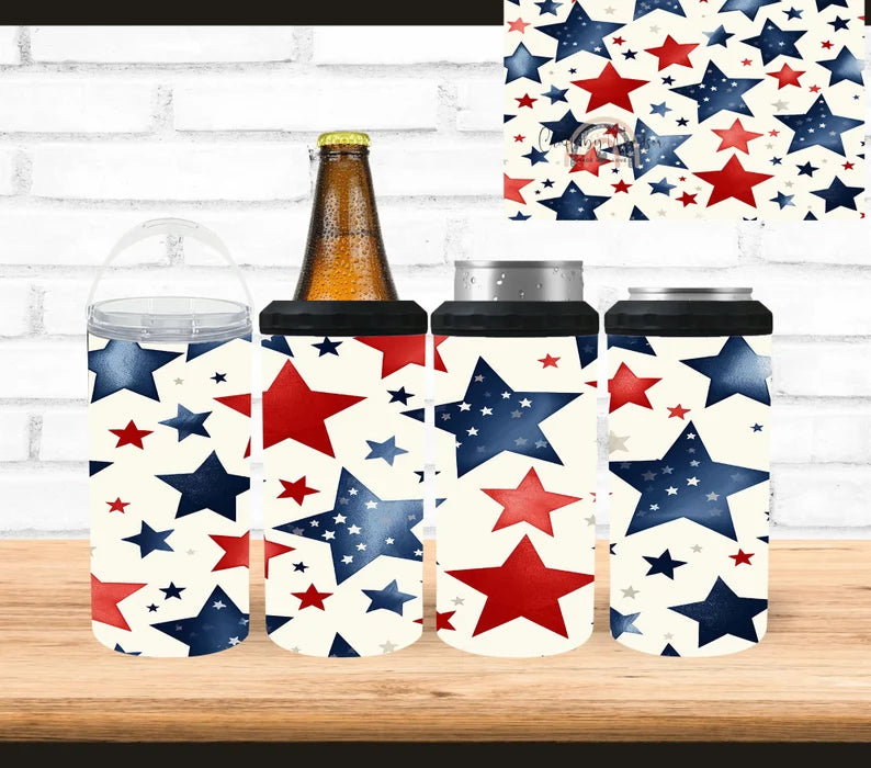 Red and Blue Stars 4 in 1 Can Cooler