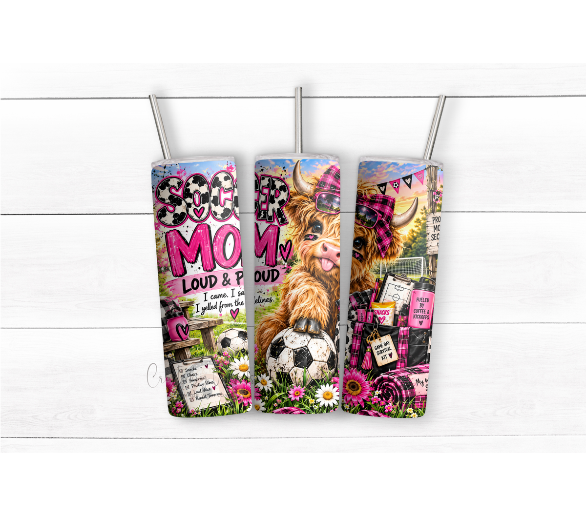 Soccer Mom 20oz Duo Lid Tumbler | Pink Highland Cow Game Day Cup