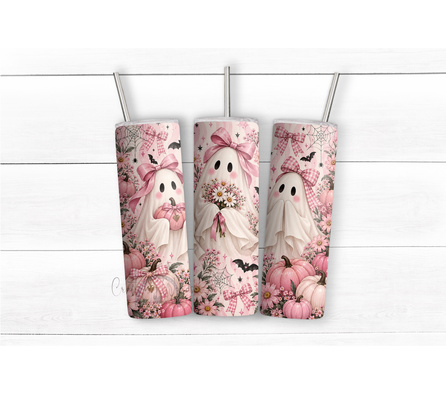 Pink Ghost Halloween 20oz Duo Lid Tumbler | Cute Spooky Pumpkin Cup