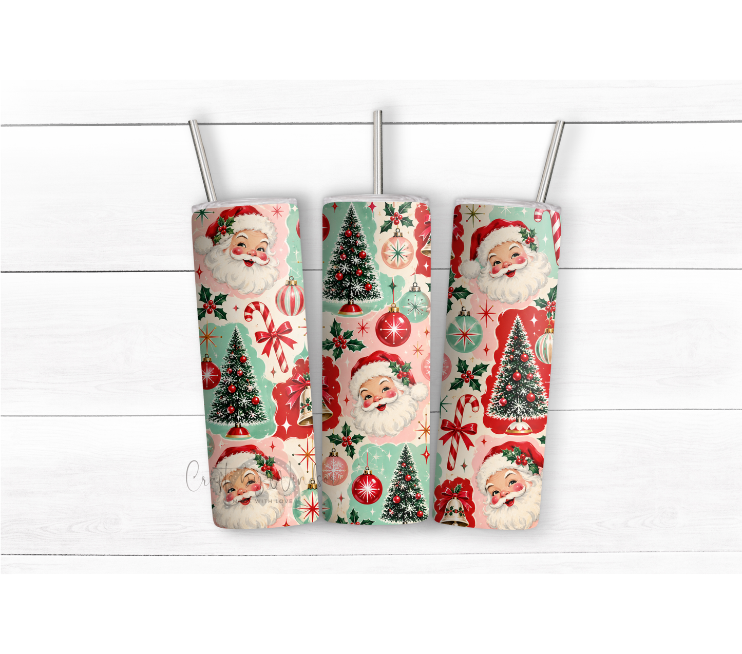 Retro Santa Christmas 20oz Duo Lid Tumbler | Vintage Holiday Cup