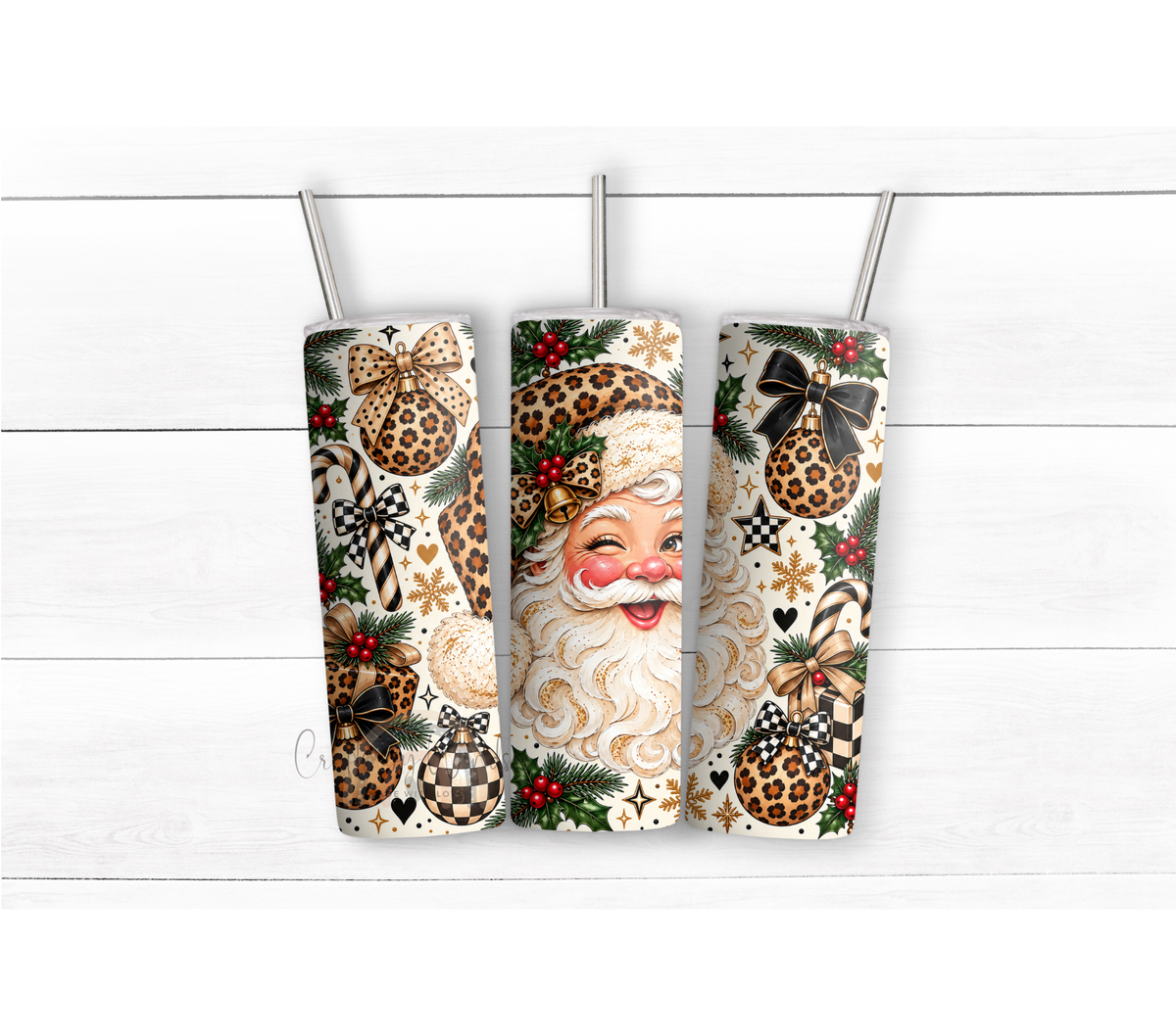 Leopard Print Santa Christmas Tumbler