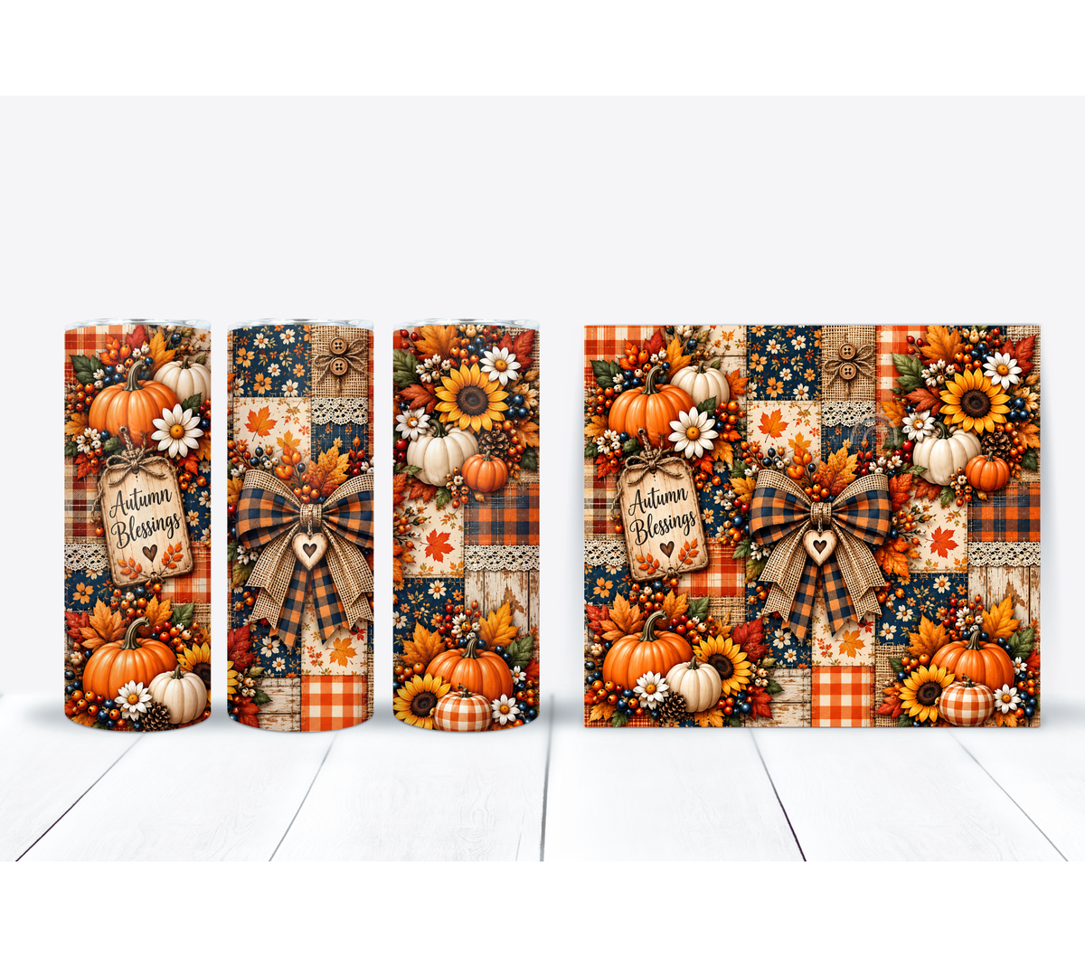 Autumn Blessings 20oz Duo Lid Tumbler | Pumpkin Sunflower Fall Design