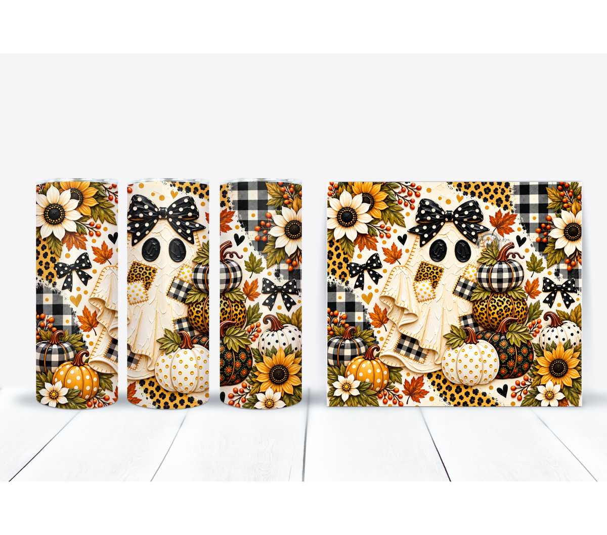 Fall Ghost 20oz Duo Lid Tumbler | Sunflower Pumpkin Autumn Cup