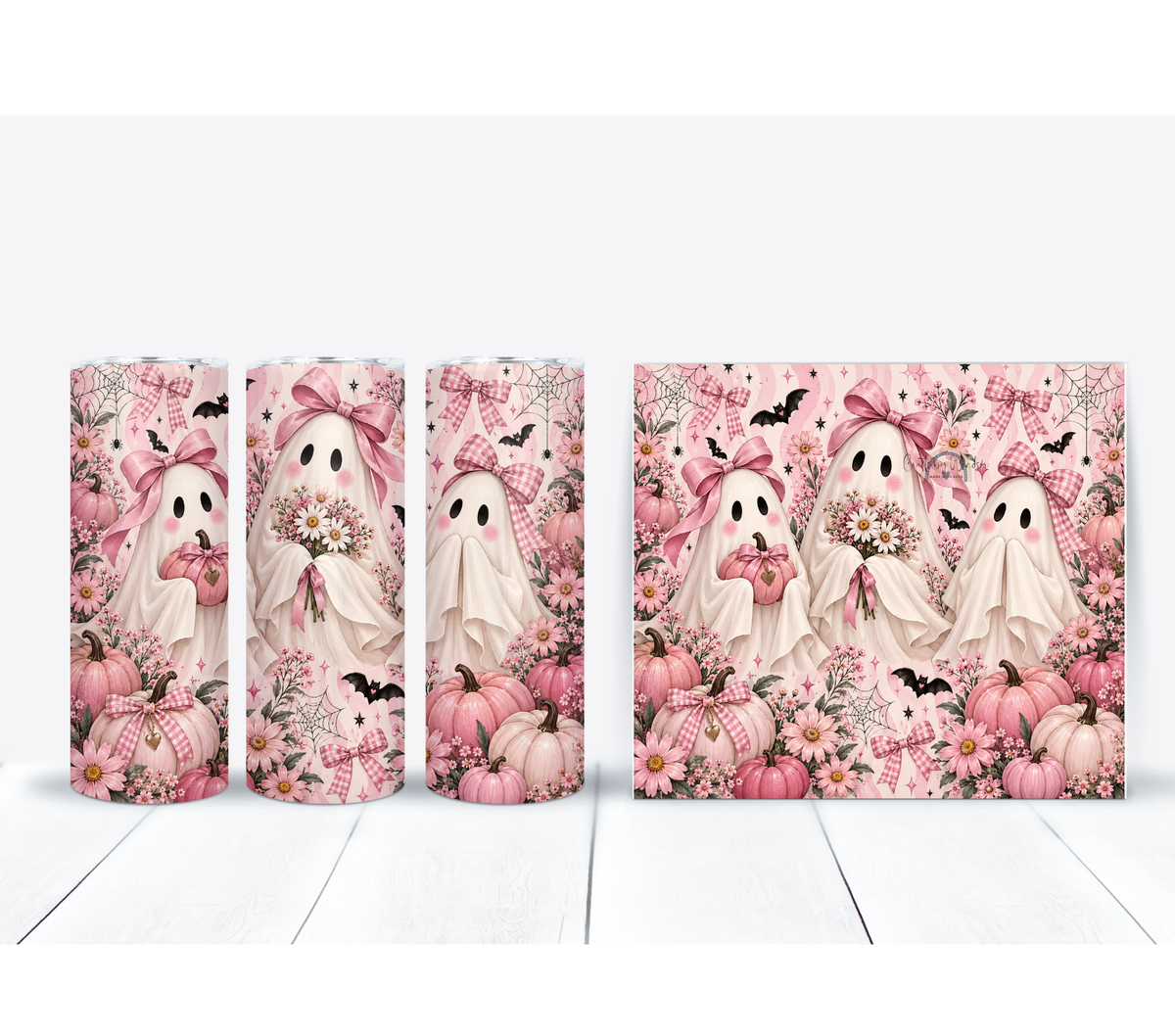 Pink Ghost Halloween 20oz Duo Lid Tumbler | Cute Spooky Pumpkin Cup