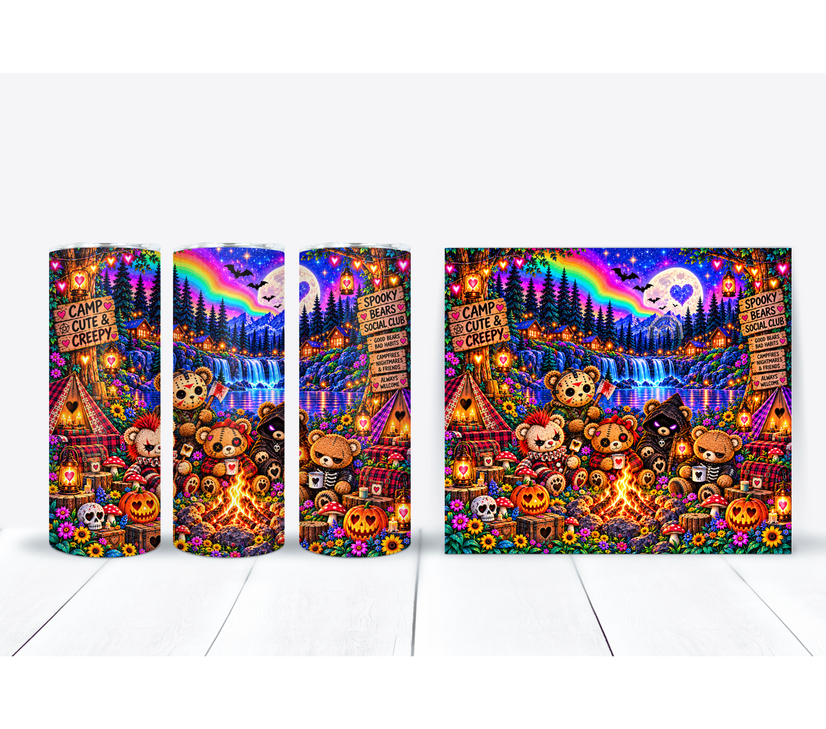 Spooky Camp 20oz Duo Lid Tumbler | Creepy Cute Bear Halloween Design