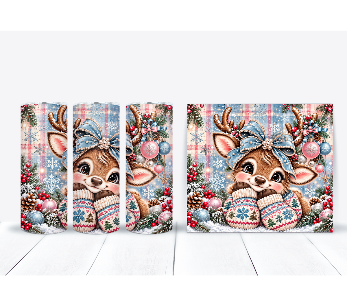 Christmas Reindeer 20oz Duo Lid Tumbler | Cute Winter Deer Holiday Cup
