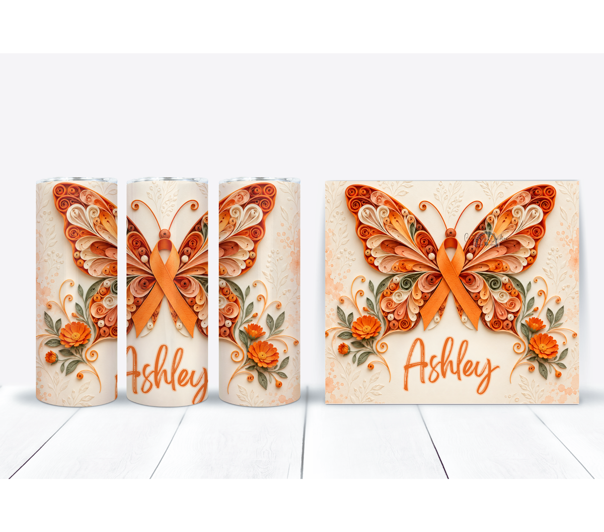 Personalized MS Awareness Butterfly Tumbler – Orange Ribbon Design