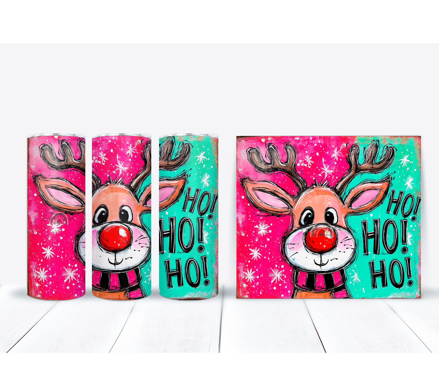 Ho Ho Ho Reindeer 20oz Tumbler, Colorful Christmas Holiday Cup