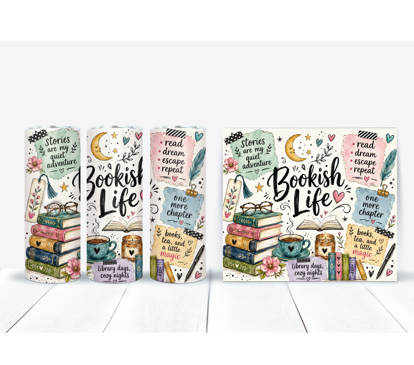 Book Lover 20oz Duo Lid Tumbler | Books, Brews & Better Moods Reading Cup