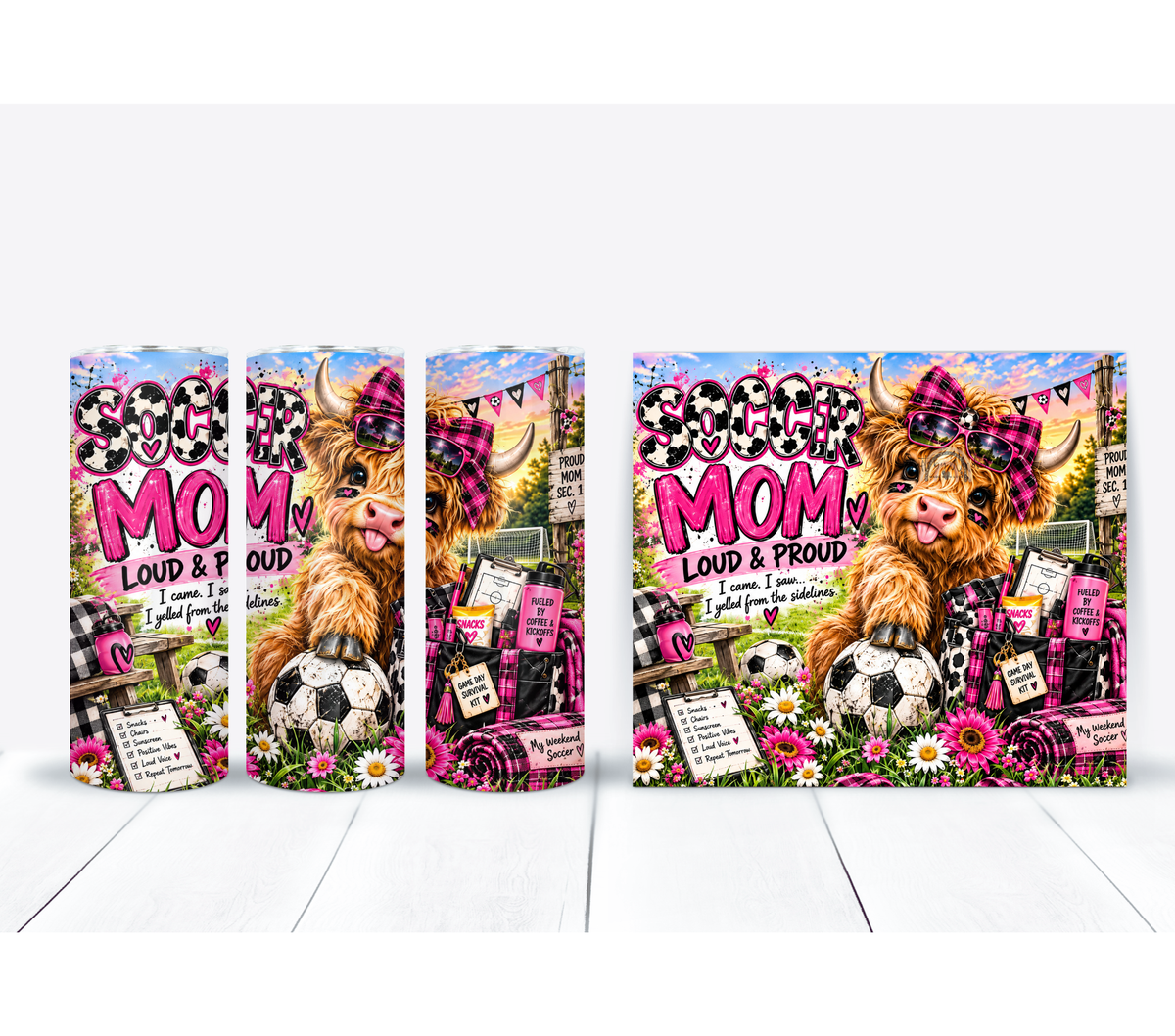 Soccer Mom 20oz Duo Lid Tumbler | Pink Highland Cow Game Day Cup