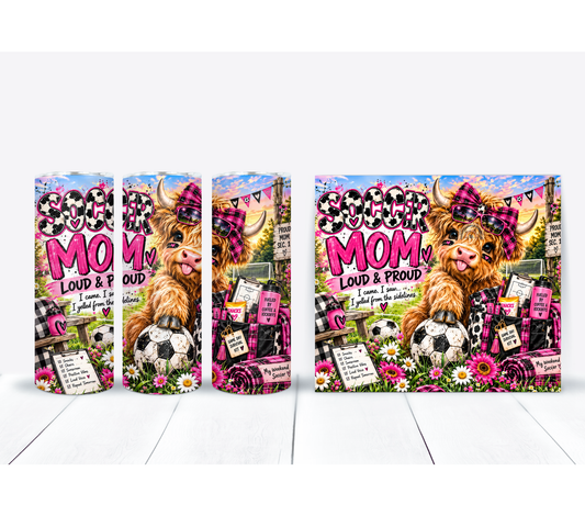 Soccer Mom 20oz Duo Lid Tumbler | Pink Highland Cow Game Day Cup