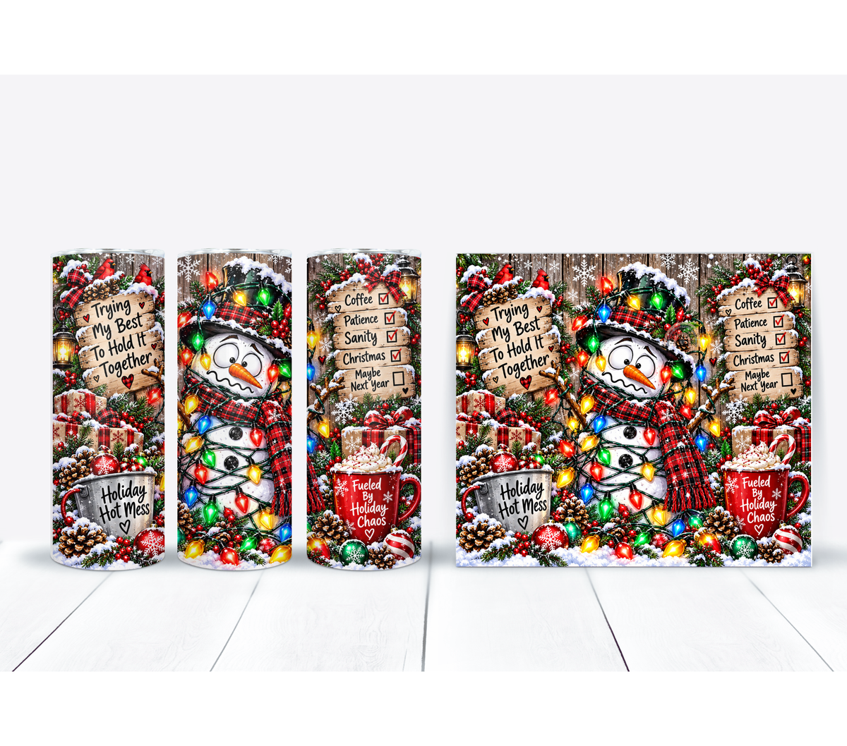 Funny Christmas Snowman 20oz Duo Lid Tumbler | Holiday Hot Mess Cup