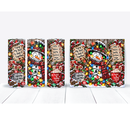 Funny Christmas Snowman 20oz Duo Lid Tumbler | Holiday Hot Mess Cup
