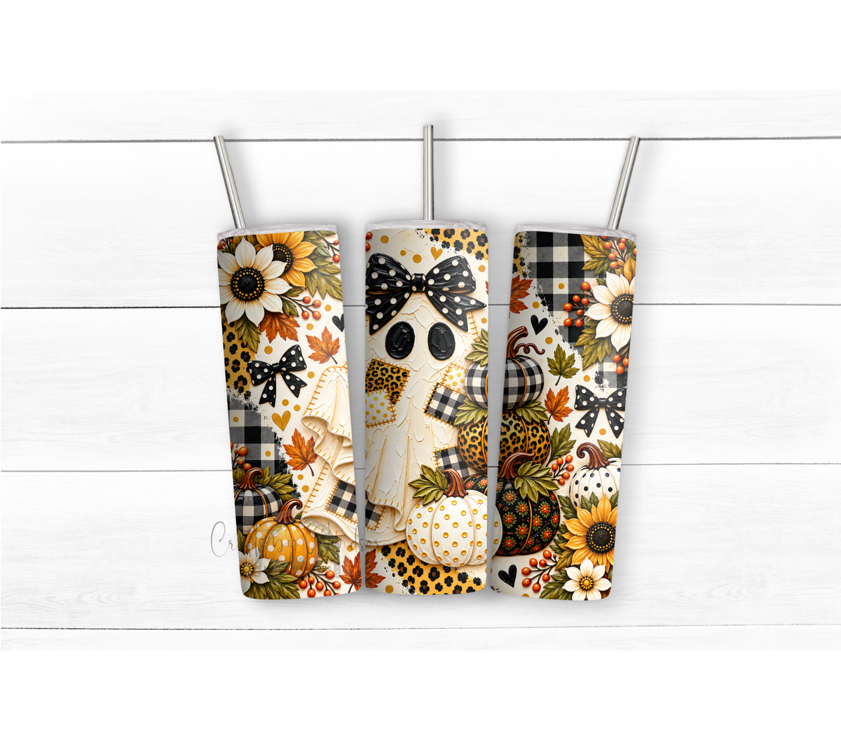 Fall Ghost 20oz Duo Lid Tumbler | Sunflower Pumpkin Autumn Cup