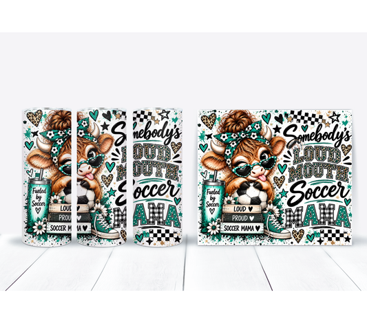 Soccer Mama 20oz Duo Lid Tumbler | Highland Cow Teal Leopard Game Day Cup
