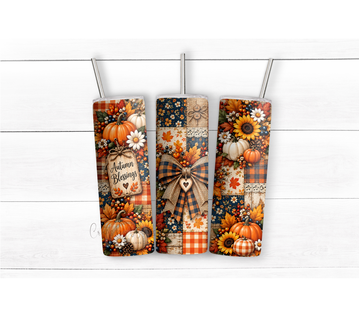 Autumn Blessings 20oz Duo Lid Tumbler | Pumpkin Sunflower Fall Design