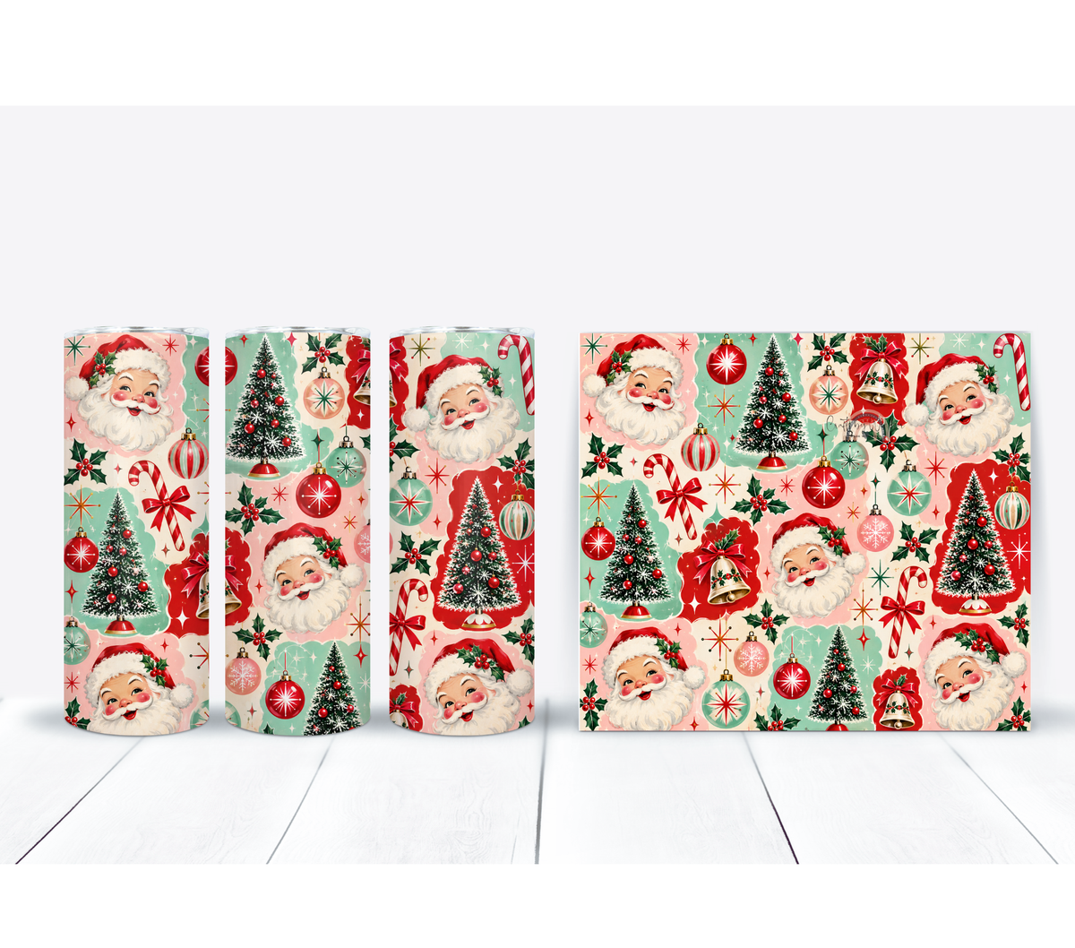 Retro Santa Christmas 20oz Duo Lid Tumbler | Vintage Holiday Cup