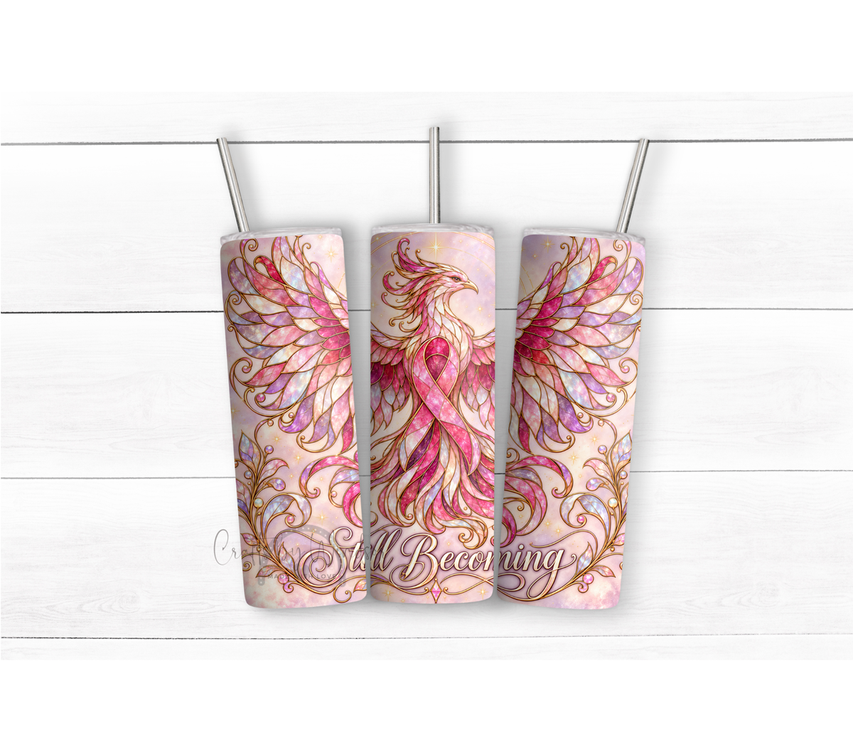 Pink Phoenix Breast Cancer Awareness 20 oz Duo Lid Tumbler | Still Becoming Inspirational Gift