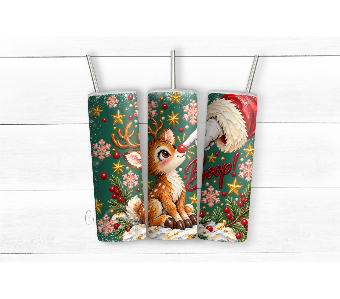 Cute Santa and reindeer Christmas stainless steel tumbler