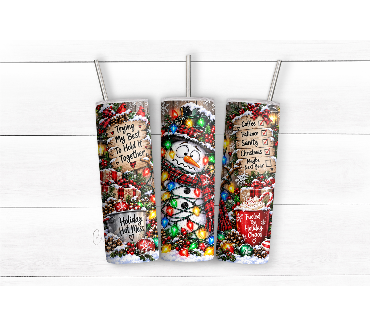 Funny Christmas Snowman 20oz Duo Lid Tumbler | Holiday Hot Mess Cup