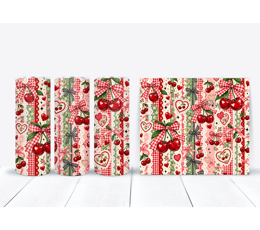 Cherry Bow 20 oz Tumbler with Gingham Floral Coquette Design