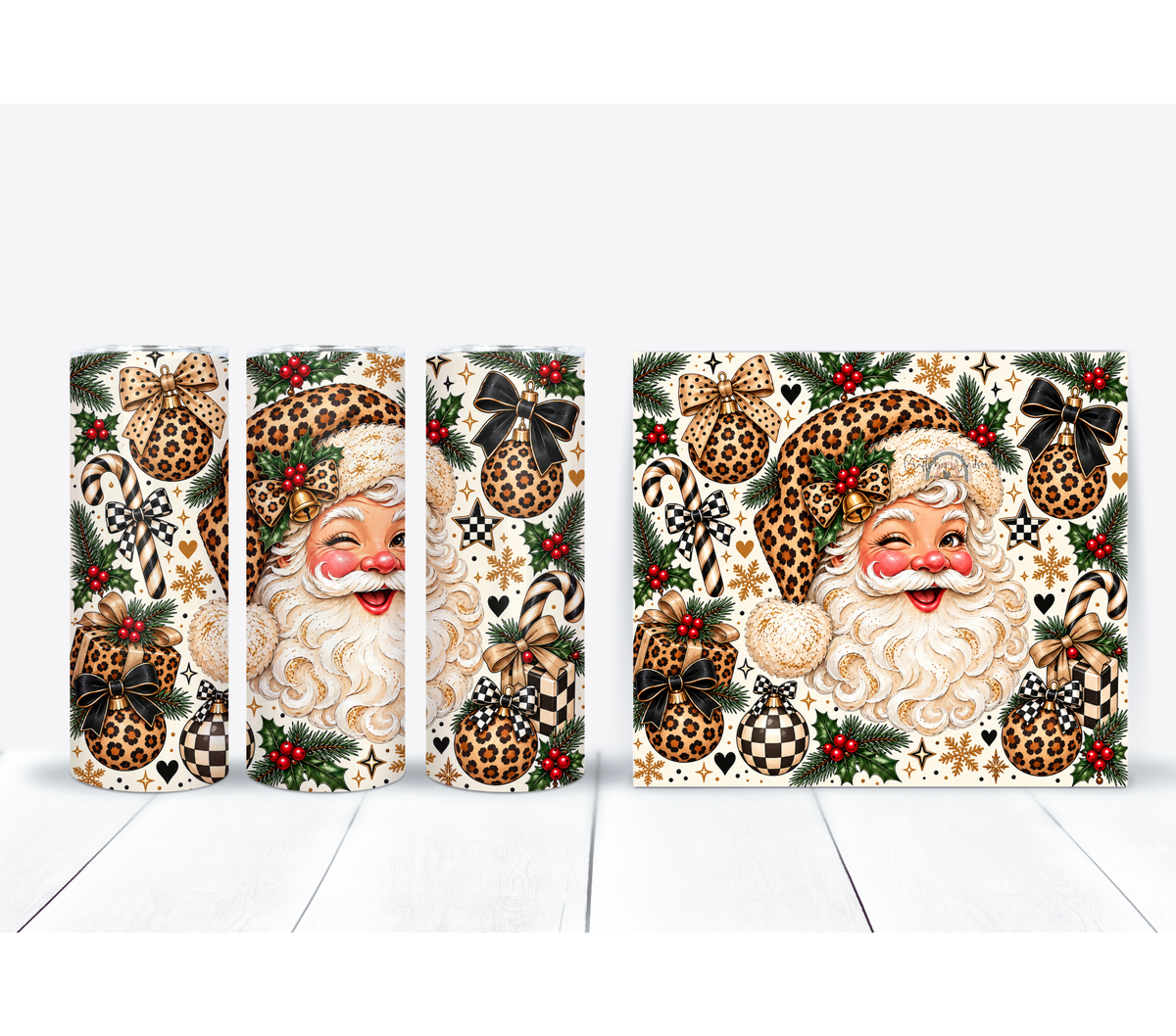 Leopard Print Santa Christmas Tumbler
