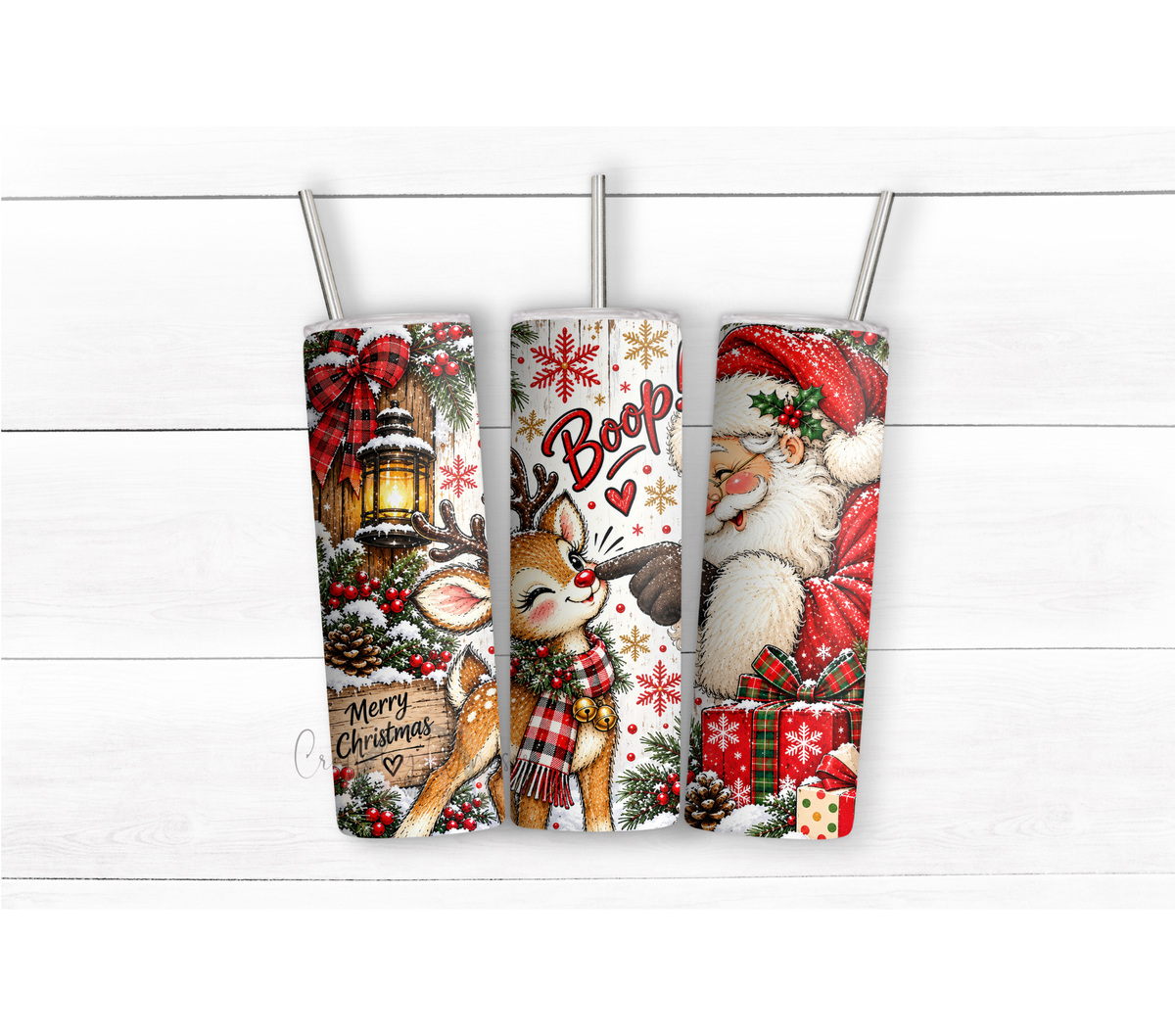 Christmas Reindeer Boop 20 oz Duo Lid Tumbler | Cute Santa Holiday Stainless Steel Cup