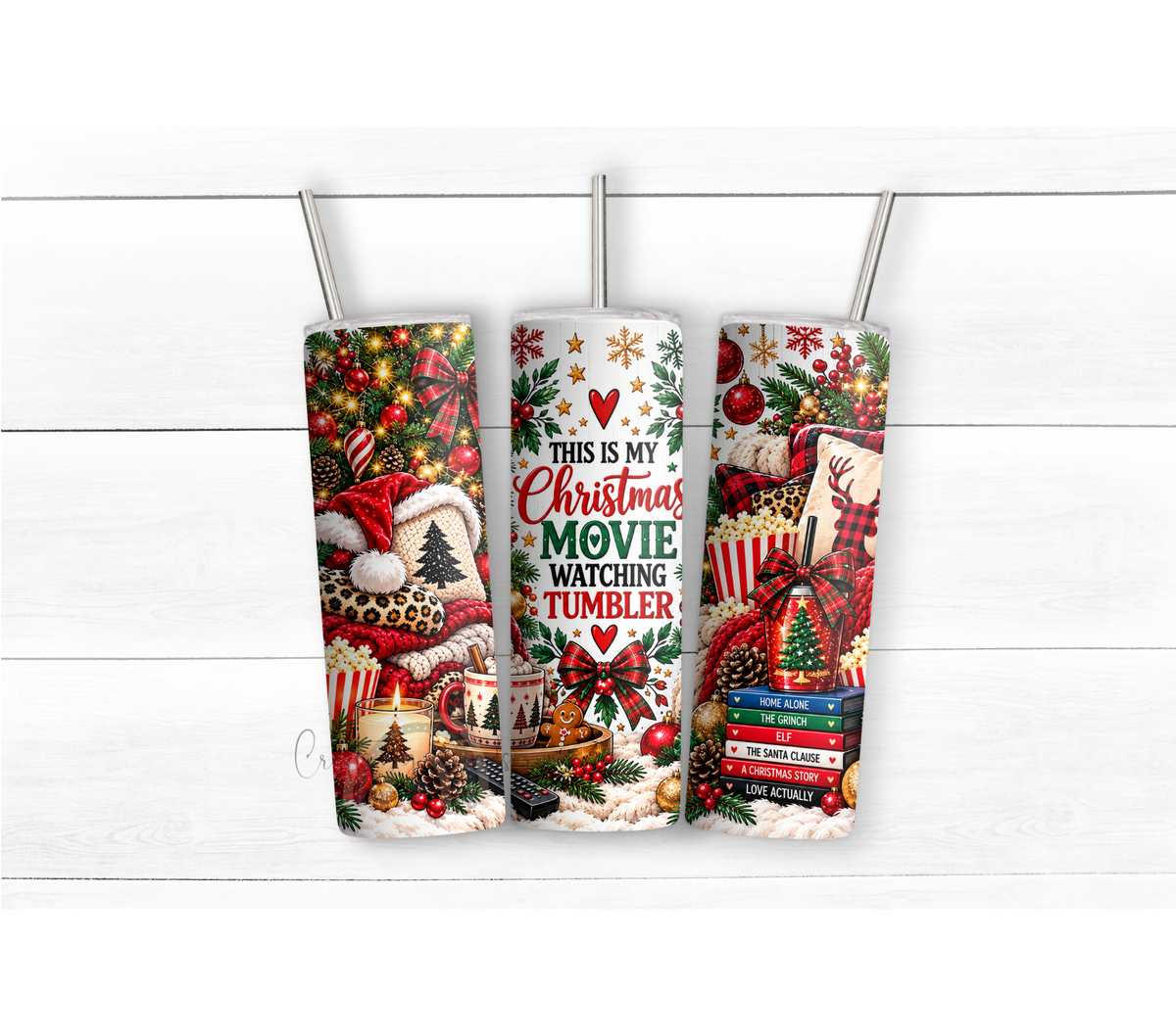 Christmas Movie Watching 20 oz Duo Lid Tumbler | Cozy Holiday Film Night Stainless Steel Cup