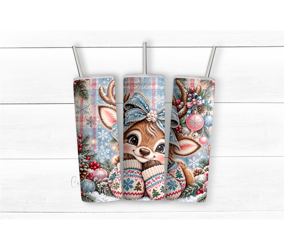 Christmas Reindeer 20oz Duo Lid Tumbler | Cute Winter Deer Holiday Cup