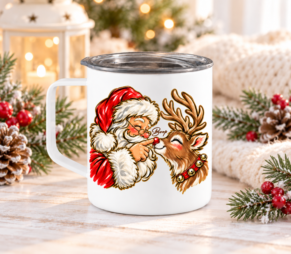 Santa Boop Christmas Camper Mug | Cute Reindeer Holiday Coffee Cup