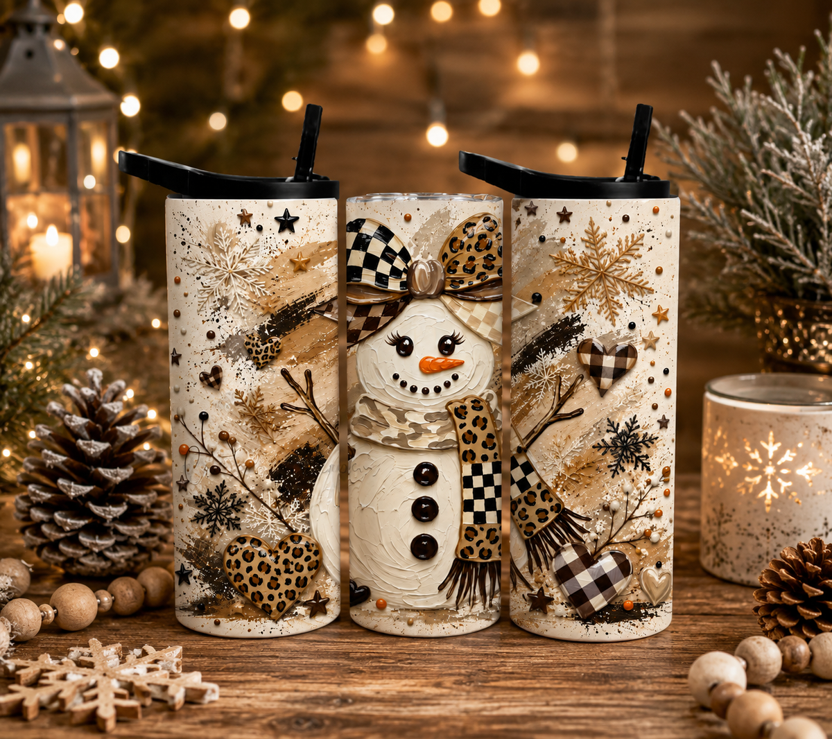 Leopard Snowman Winter 20oz Tumbler, Checkered Christmas Drinkware
