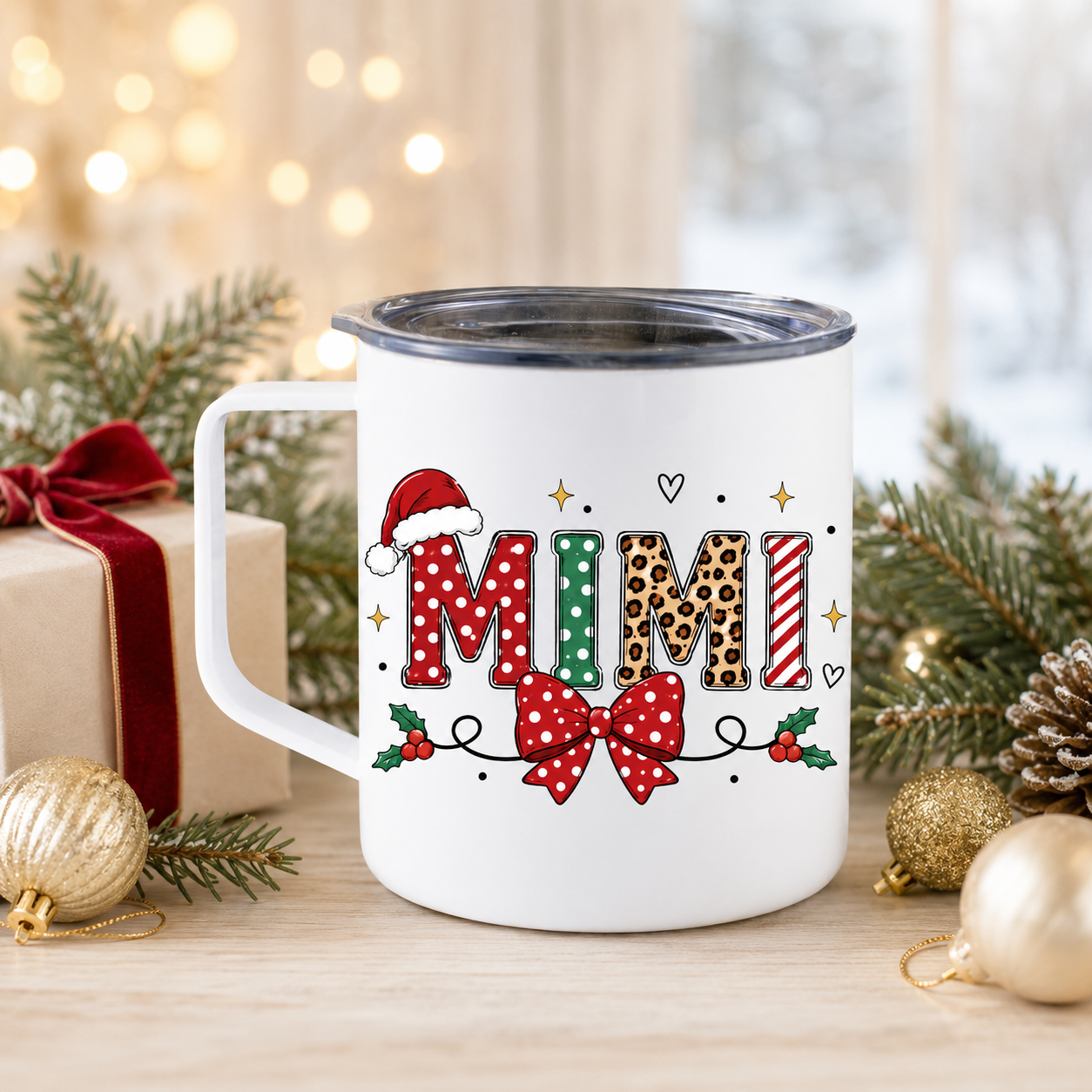 Personalized Mama Christmas Mug with Kids’ Names – 12 oz Camper Mug