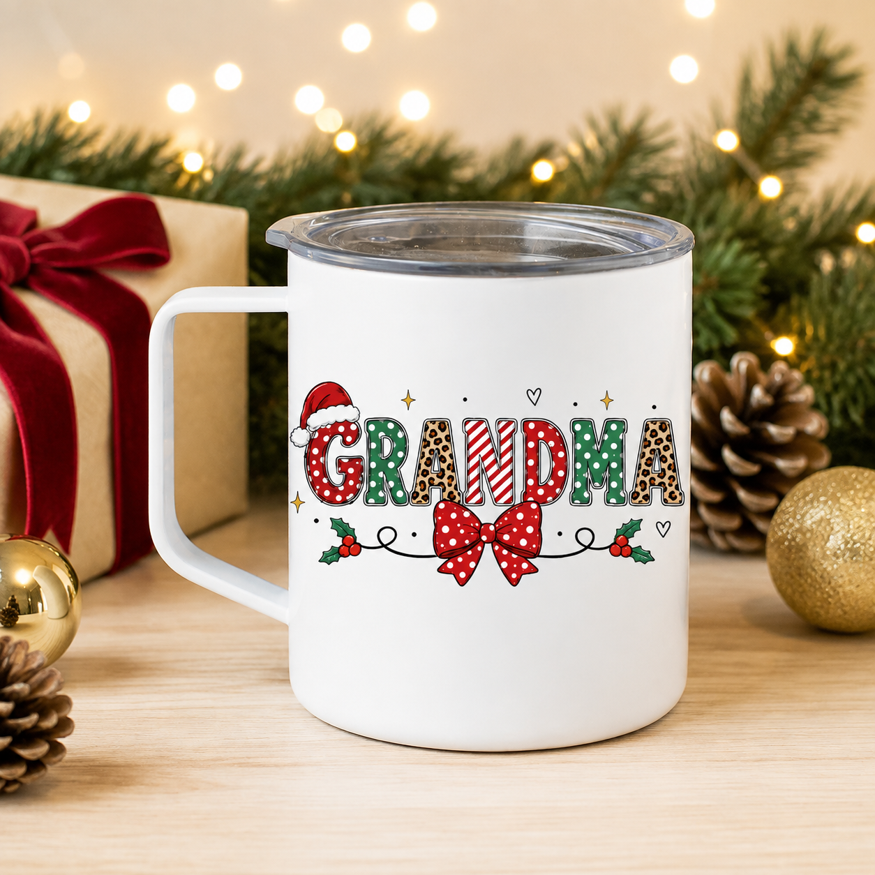 Personalized Mama Christmas Mug with Kids’ Names – 12 oz Camper Mug
