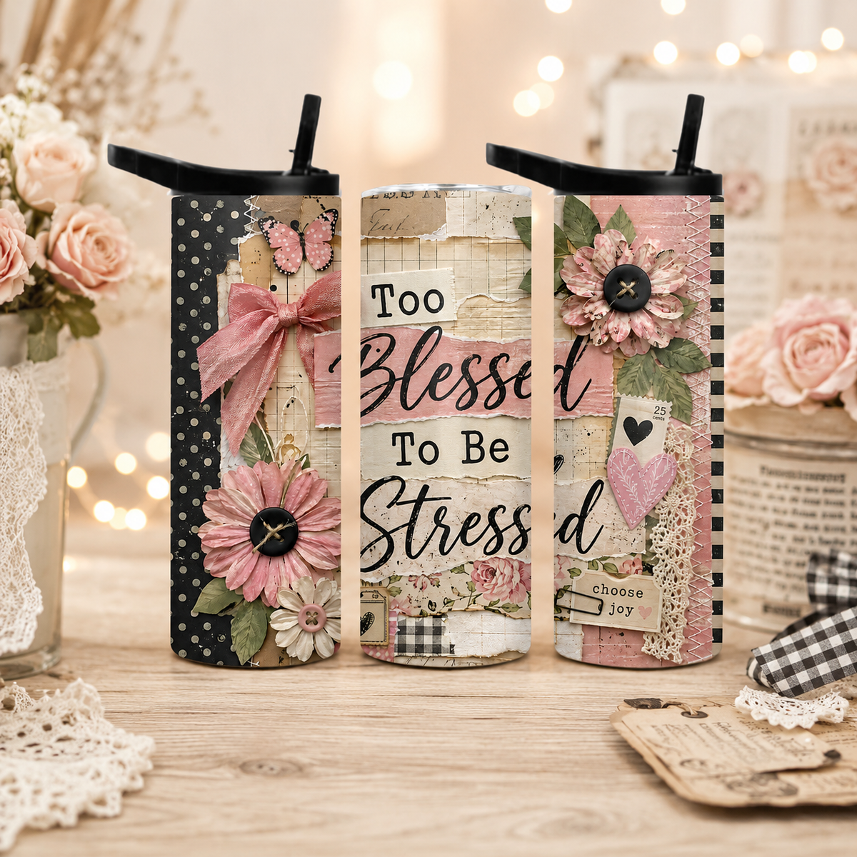 Too Blessed to Be Stressed 20 oz Duo-Lid Tumbler