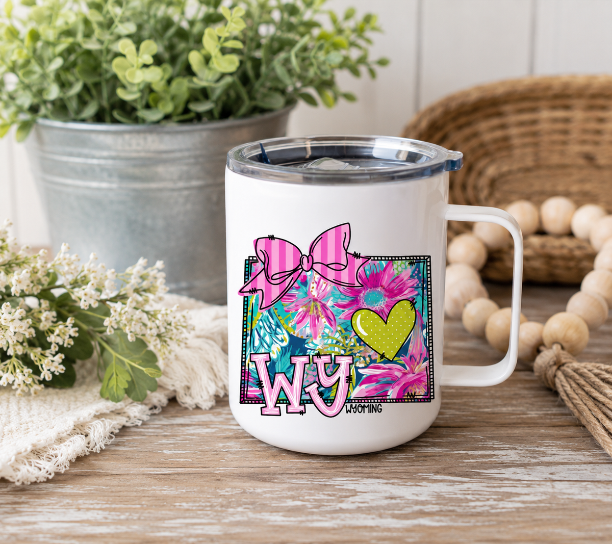 Wyoming 12oz Camper Mug – Colorful WY State Coffee Cup, Wyoming Gift for Her