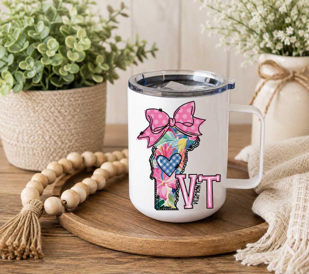 Vermont 12oz Camper Mug – Colorful VT State Coffee Cup, Vermont Gift for Her