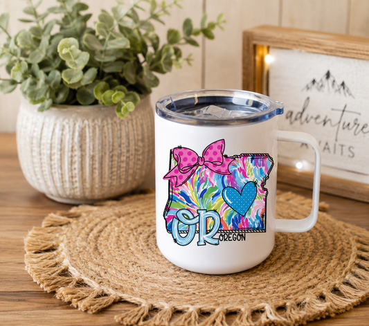 Oregon 12oz Camper Mug – Colorful OR State Coffee Cup, Oregon Gift for Her